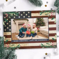 Patriotic Christmas Photo Vintage American Flag  Holiday Card