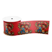 Valentine's Day | Retro Pop Art Boy and Girl Satin Ribbon