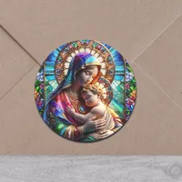 Virgin Mary and Baby Jesus Stained Glass Classic Round Sticker