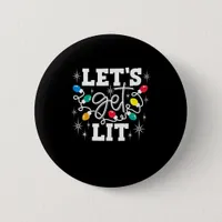 Let's Get Lit Drinking Santa Hat Christmas Lights  Button