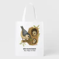 Quirky White-Breasted Nuthatch Grocery Bag