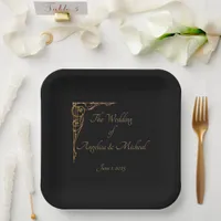 Elegant, Sophisticated Dramatic Black & Gold Paper Plates