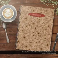 Country Flowers Hand Drawn Pattern Tan Vintage Notebook