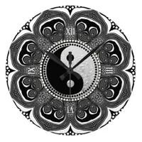 Black+White Tribal Flower New Age Symbol Large Clock