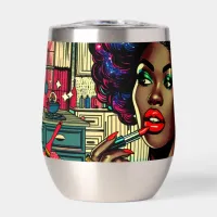 Beautiful Woman Putting on Lipstick Thermal Wine Tumbler