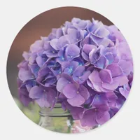 Purple Hydrangea in Mason Jar Photograph Classic Round Sticker