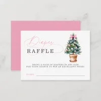 Pink Bow Christmas Tree Baby Shower Diaper Raffle Enclosure Card