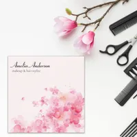 Watercolor Floral Pink Makeup Artist Hair Stylist Square Business Card