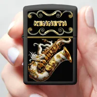 White Gold Saxophone with Dragon Engraving Desig Zippo Lighter