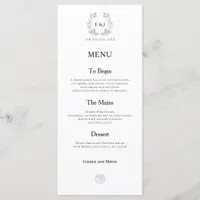 Monogram Initials/Leaves/Black Typography Wedding Menu