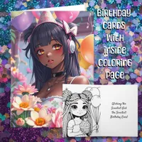 Pretty Anime Girl of Color Personalized Birthday Card