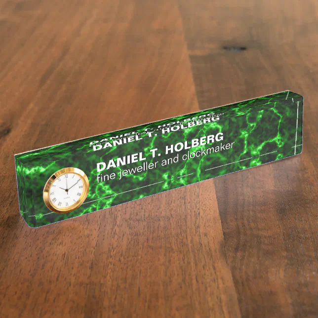 Elegant Black Marble with Phosphorus Green Veins Desk Name Plate