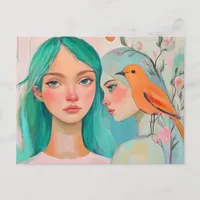 Two Women and a Bird Postcard