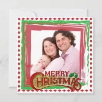 Family Photo Red & Green Border Christmas Card