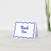 Whimsical Minimal Wavy Border Handwritten Blue Thank You Card