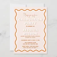 Retro Cute Wavy Terracotta Photo Graduation Invitation