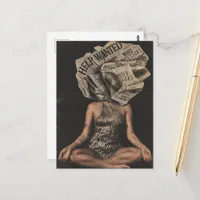 Retro Newspaper Flower Headed Woman Collage Postcard