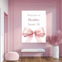 Pink bow elegant Sweet 16 welcome Poster