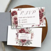 Autumn Rustic Burgundy Floral Watercolor RSVP  Note Card