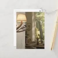 Cute Chickadee in the Dining Room Surreal Collage Postcard