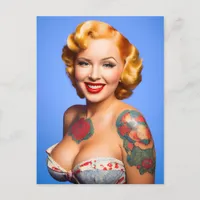 Vintage Pinup Floral Tattoos Postcard