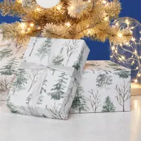 Watercolor Winter Rustic Pine Trees Forest Snow  Wrapping Paper