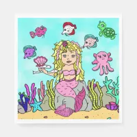 Blonde Mermaid Birthday Party napkins