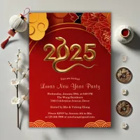 Red Gold 2025 Snake Chinese Lunar New Year Party Invitation