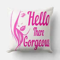Hello There Gorgeous Lovely Lady Face Typography Throw Pillow