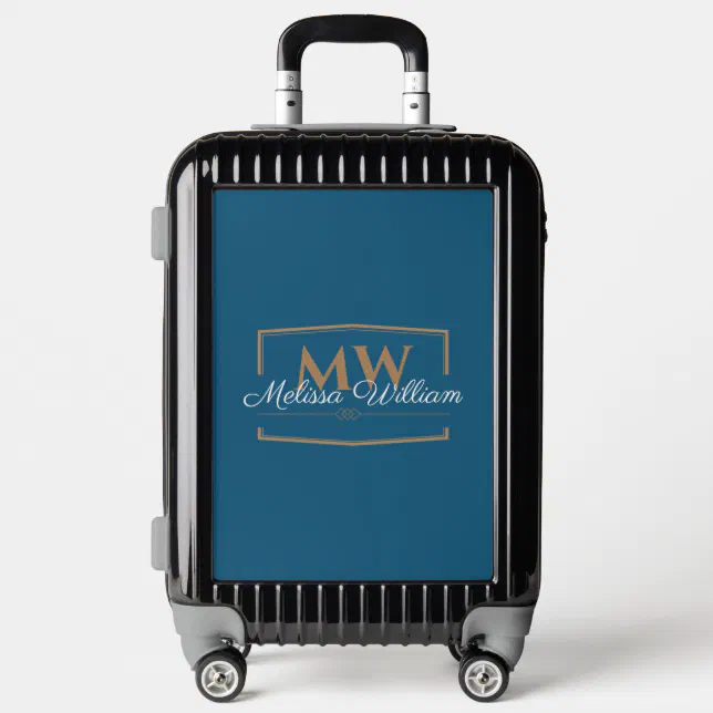 Blue White Gold Monogram Name Script Luggage