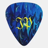 Blue black goth waves monogram initials guitar pick