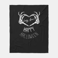 Hey, Boo! Happy Halloween Skeleton Hand Heart Clas Fleece Blanket