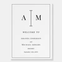 Black White Monogram Minimal Wedding Welcome Sing Foam Board