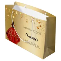 Quinceanera red gold stars dress tiara large gift bag