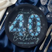 Elegant Aquamarine Blue Jewel 40th Birthday Paper Plates