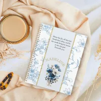 Modern Blue White Floral Bible Verse Custom Name Planner