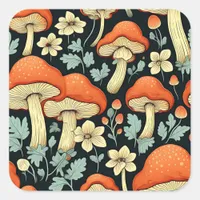 Retro Mushrooms Vintage Flowers Square Sticker