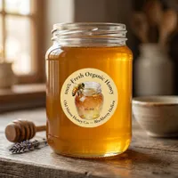 Watercolor Honey Bee Glass Jar Rustic Apiary Farm Classic Round Sticker