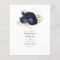 Navy Blue and Gold Vintage Shabby Roses Wedding Flyer