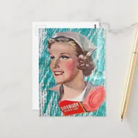 Woman with health soap from 1930s era collage postcard