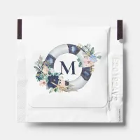 Nautical Floral Blush and Blue Monogram Wedding Hand Sanitizer Packet