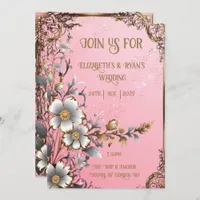 Whimsical Floral Pink Romance Wedding Invitation