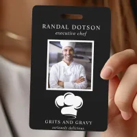 Restaurant Black White Chef Hat Photo ID Badge