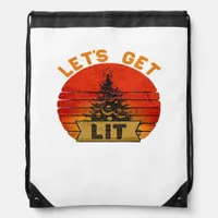 Let's Get Lit Funny Christmas Humor Quote Vintage  Drawstring Bag