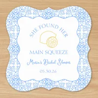 Main Squeeze Lemon & Blue Tiles Bridal Shower Paper Coaster