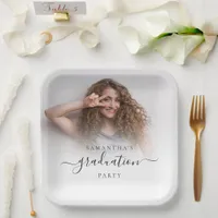 Simple Photo Name Script Graduation 2024 Party Paper Plates