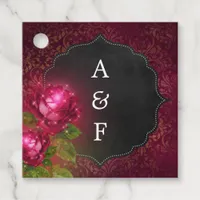 Burgundy & Black Chalkboard Damask Floral Wedding Favor Tags