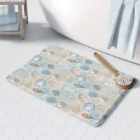 Coastal Beach Seashells Pattern Aqua Blue Sand Bath Mat