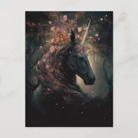 Black Unicorn Pink Flowers Postcard