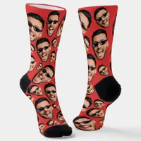 Custom Funny Face Photo All Over Print Socks Red